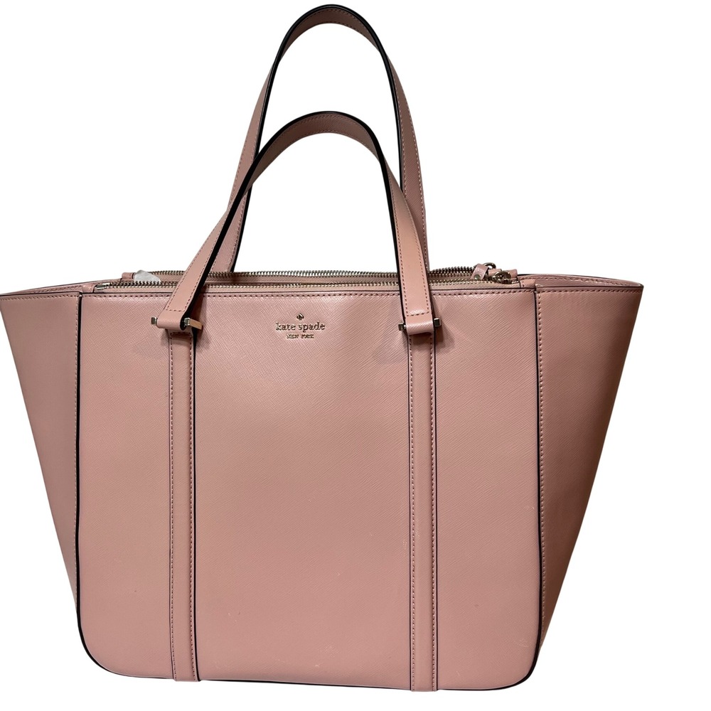 Kate Spade New York Pink Saffiano Leather Triple Compartment Tote Bag Large